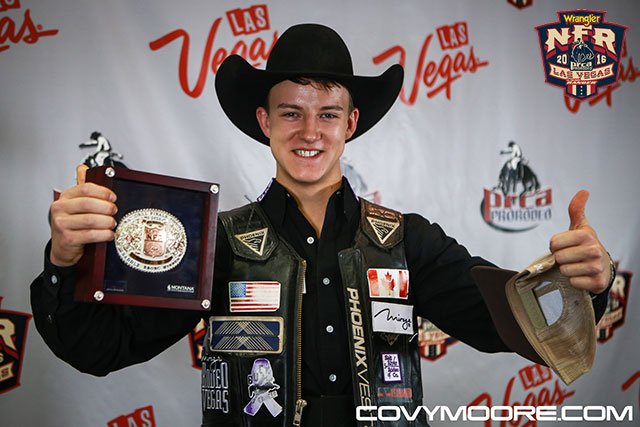 prorodeocanada's tweet image. Zeke Thurston from Big Valley, Alberta celebrates his 2016 Saddle Bronc Riding World title!