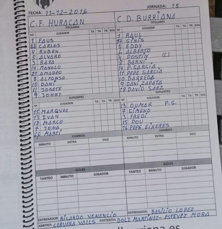 En 15 minutos arranca el <a href="/CF_Huracan/">Huracán Saguntino C.F</a> - <a href="/CD_Burriana/">CD Burriana</a> en el Municipal de Loriguilla. Estas sin las alineaciones del encuentro
#somoshuracan