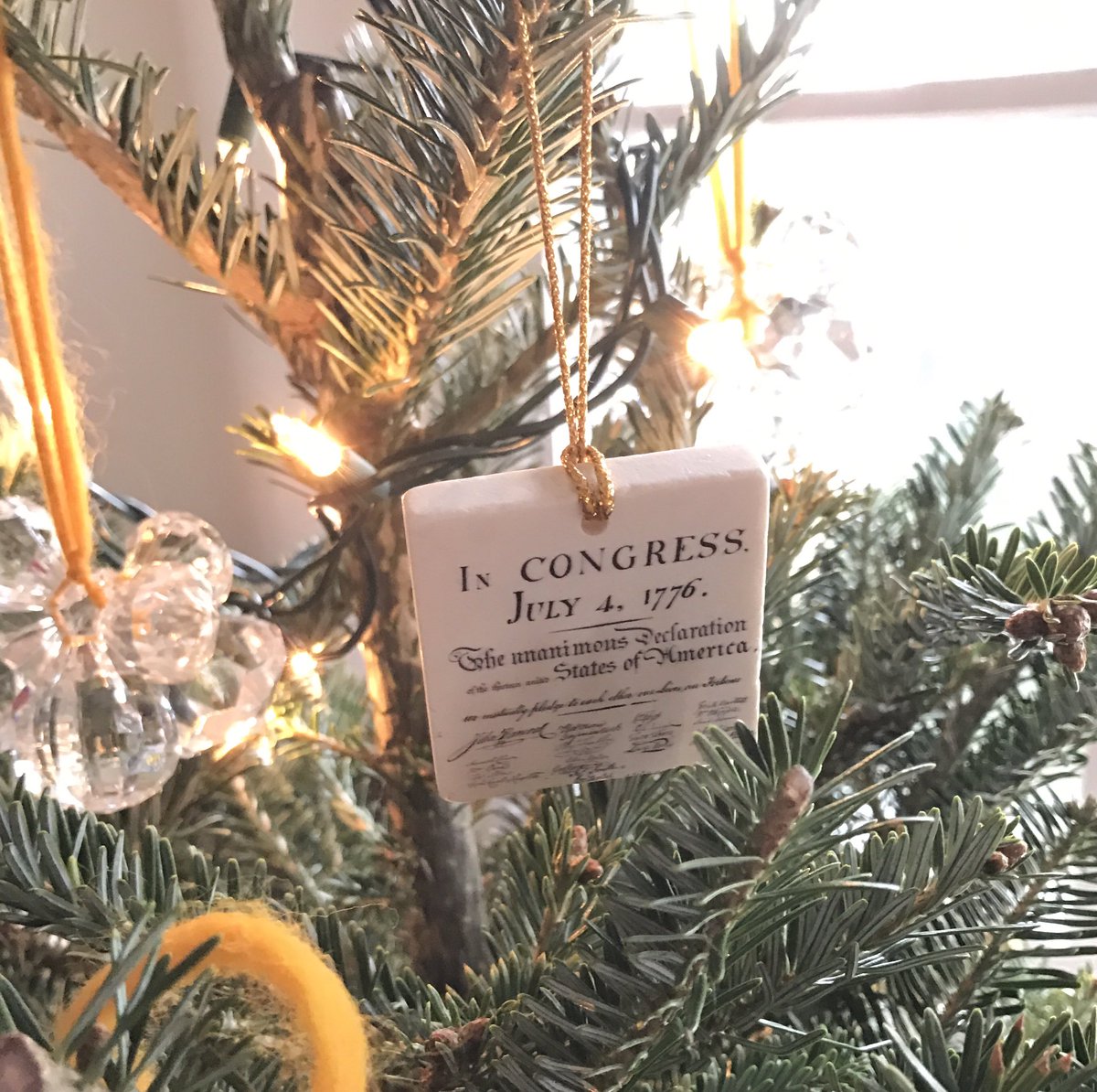 disruptivegeo's tweet photo. After visit to @USNatArchives, made strategic additions to xmas tree ornaments #ChartersOfFreedom https://t.co/uHYbTAH4AR