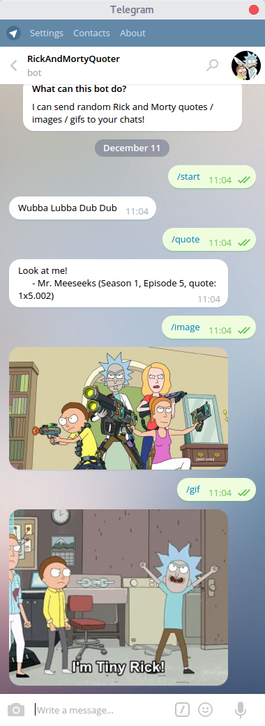 t_s_pei's tweet photo. My @RickandMorty #telegram bot can now also give you images and gifs #procrastination #rickAndMorty 
https://t.co/Anbyz0NEIz https://t.co/oajFiDh72o