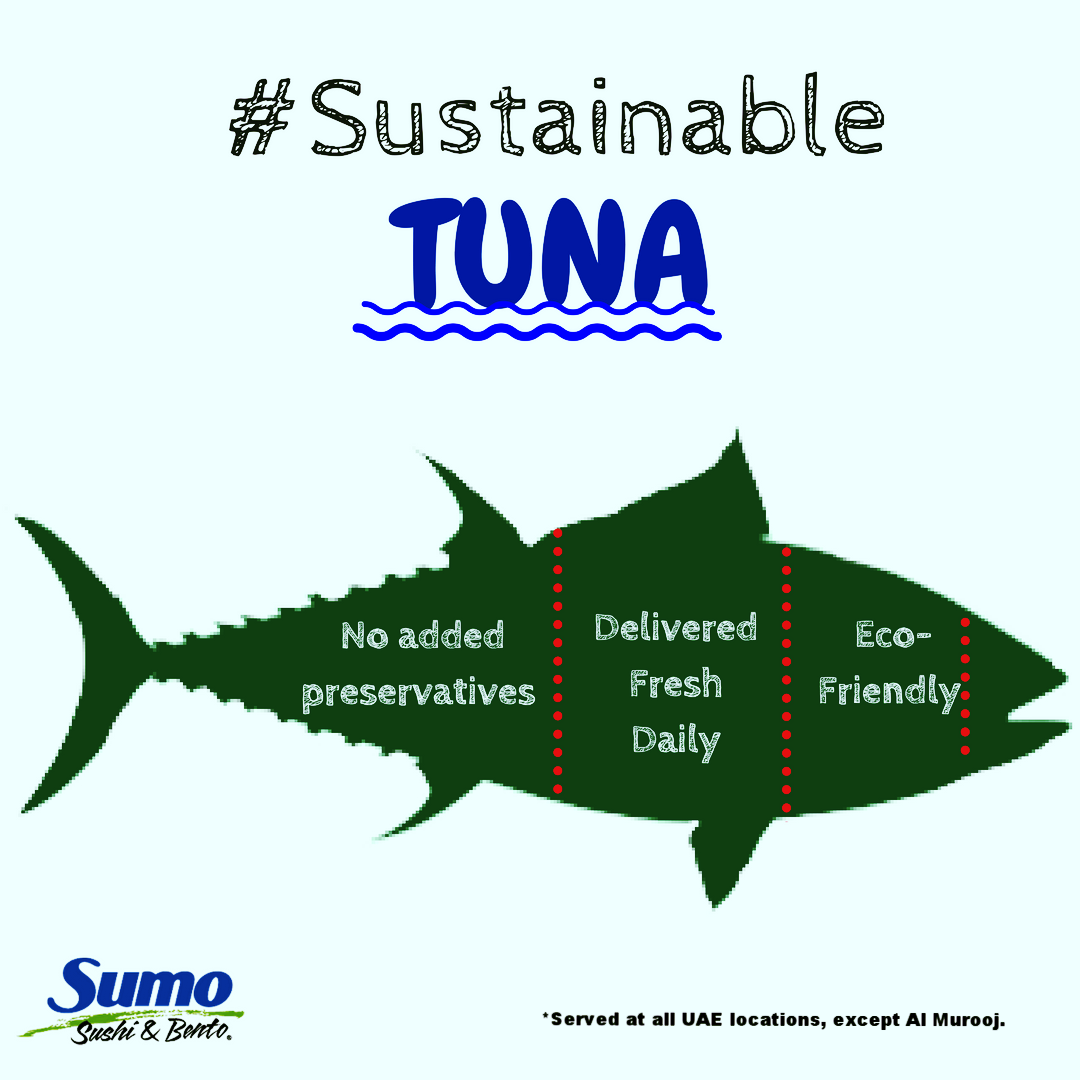 sumosushibento's tweet photo. Our new tuna is free of added preservatives, delivered fresh daily and best of all it's #EcoFriendly! #SustainableTuna #SumoSustainability https://t.co/Zxb7C8UBVf