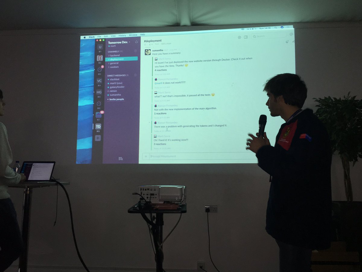 UCLTechSoc's tweet photo. Summarising Slack notifications with Samantha at #porticode https://t.co/ZdGh8GFWDw