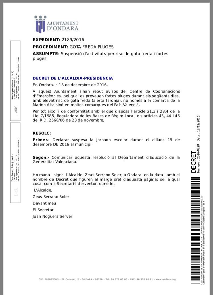 Compromisondara's tweet photo. ATENCIÓ: SE SUSPENEN LES CLASSES DEMÀ DILLUNS 19 DE DESEMBRE A ONDARA https://t.co/mm48Tjgiwt