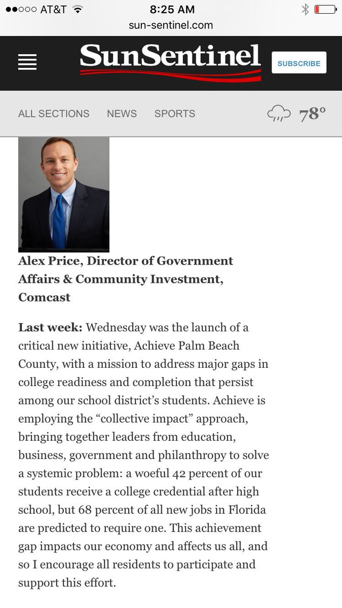 Today's piece in <a href="/SunSentinel/">South Florida Sun Sentinel</a> about launch of Achieve Palm Beach County to attack college completion deficit #SF100