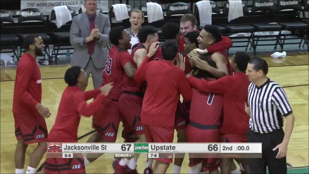 IT'S GOOOOOOOOOOD! Drumwright at the buzzer and @JSU_MBB wins at USC Upstate 67-66!!!!