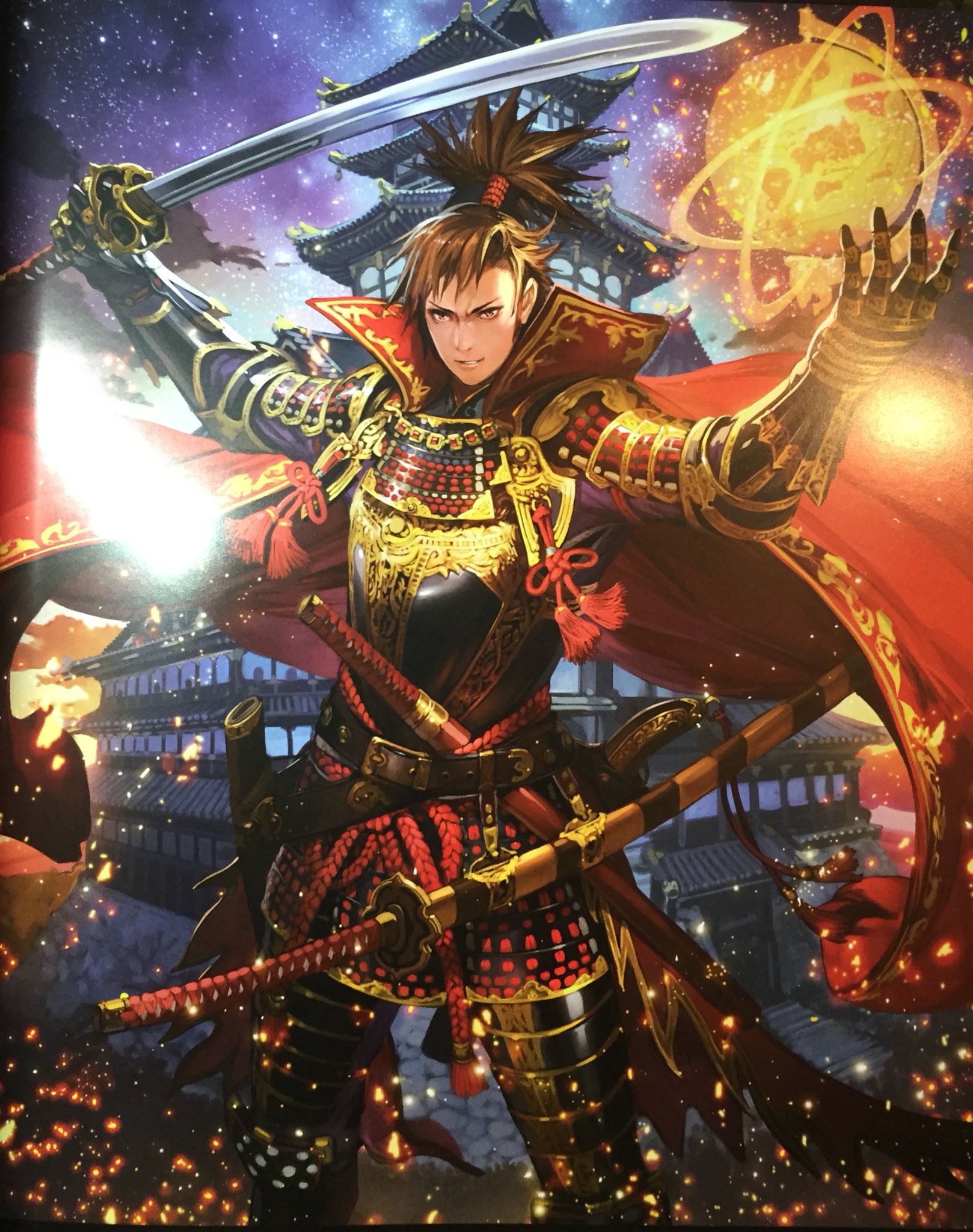 炎の背景を持つ武将像 炎の背景を持つ武将像