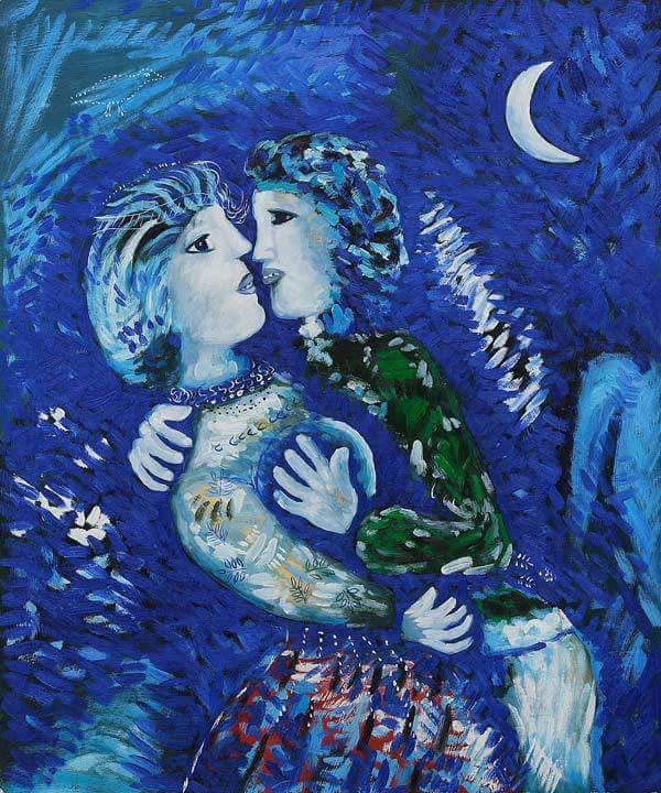 @pe_florez @srinualme @isamuuran1316  lovers with half moon (1926)   #MarcChagal #art