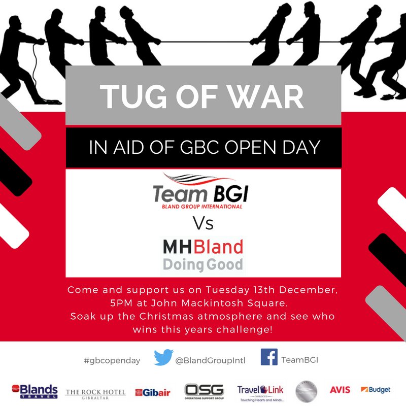 Team BGI and@MHBland taking part in a Tug of War for #gbcopenday @GBCOpenDay. Join us at John Mackintosh Square at 5pm on Tuesday 13th Dec.