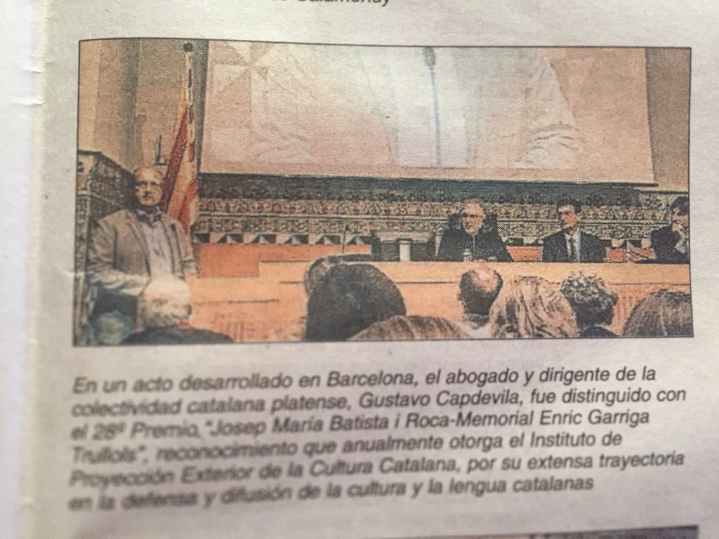 Felicitaciones <a href="/gustavocapde/">Gustavo Capdevila</a> por premio del gobierno catalán! Bien reflejado en <a href="/eldialp/">Diario EL DIA de La Plata</a>  Visca! Cc @florcontinental