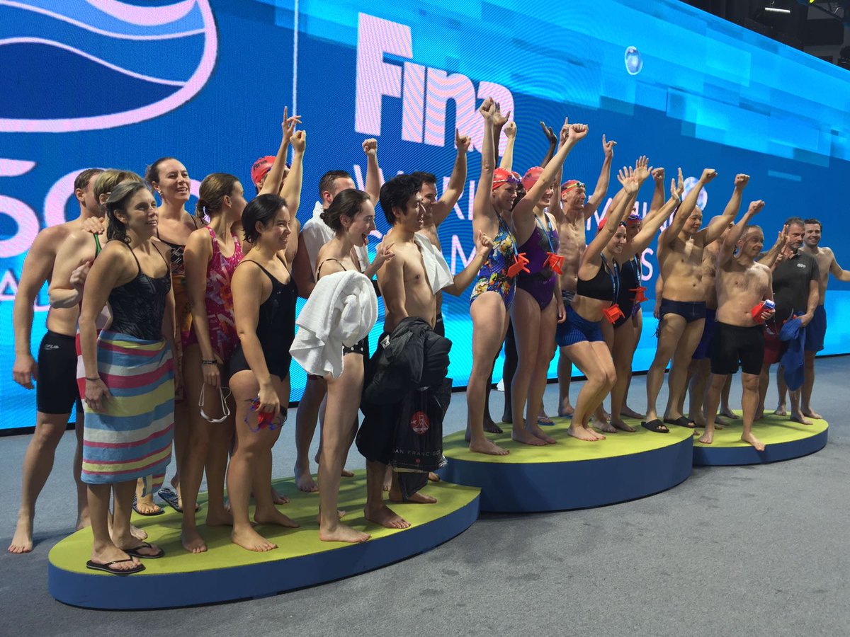 FINA team decided to swim like the pros and participate in a friendly match after the mornings prelims #feelthepower #relay #finawindsor2016