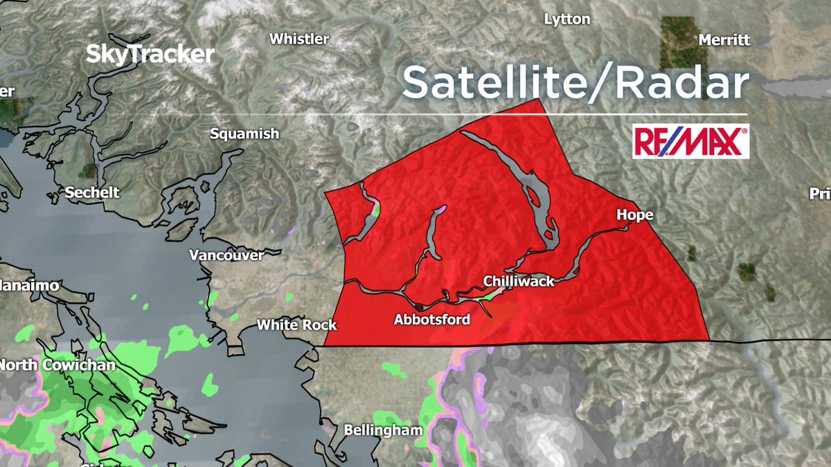 Snowfall warning for Fraser Valley. East incl Chilliwack 5-10 cm overnight. West incl Abbotsford rain to snow 5 cm