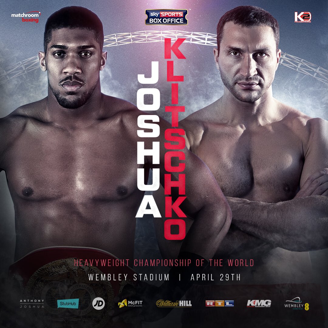 MatchroomBoxing's tweet photo. On sale details &amp; price banding for #JoshuaKlitschko will be announced at Weds press conference. RT. @wembleystadium https://t.co/B1Uej318BJ