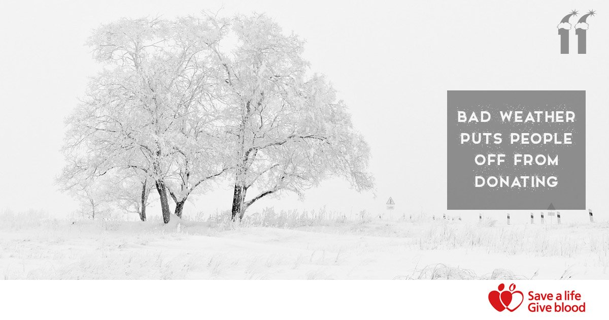 GiveBloodNHS's tweet image. Bad weather puts people off from donating. Get out of the cold and put your feet up. bit.ly/2gPhKeC