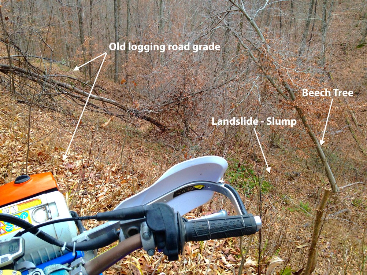 kentuckywr's tweet photo. Found a small landslide today that is visible on #lidar from the #KyGeoNet. Might be room for #singletrack along the margin. @ky_landslides https://t.co/KaFLWqY4X1