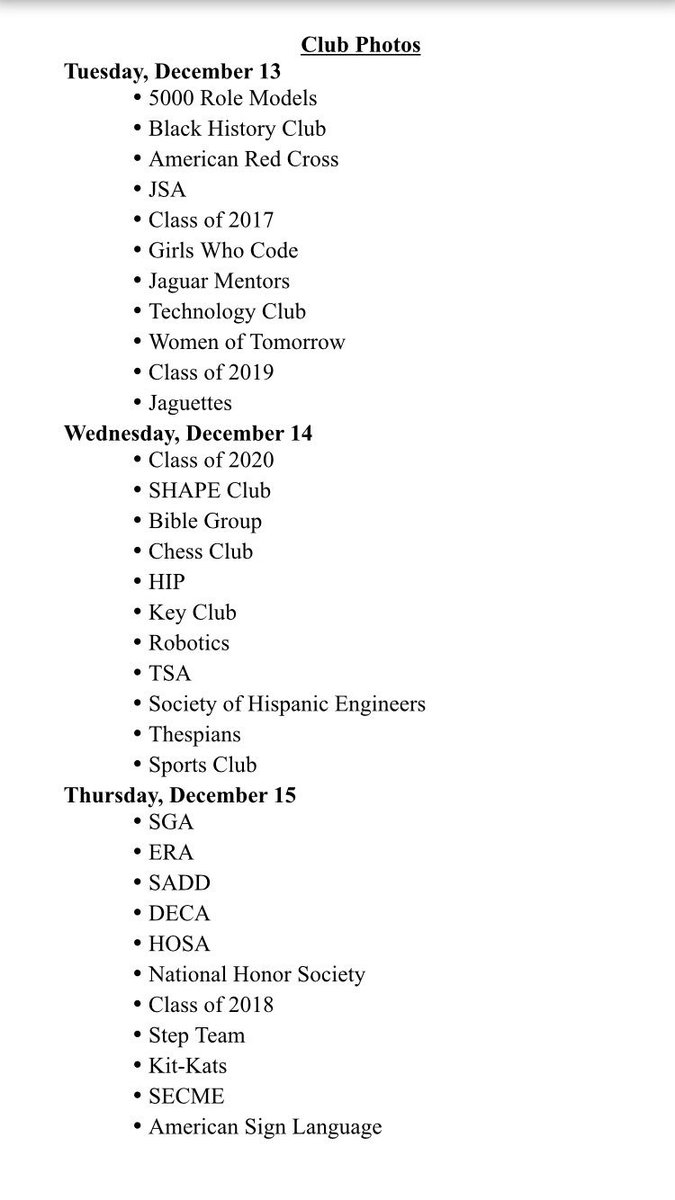 HarbingerMLEC's tweet image. Club pictures for the yearbook are this week. Check below to see what day your club has been scheduled for.