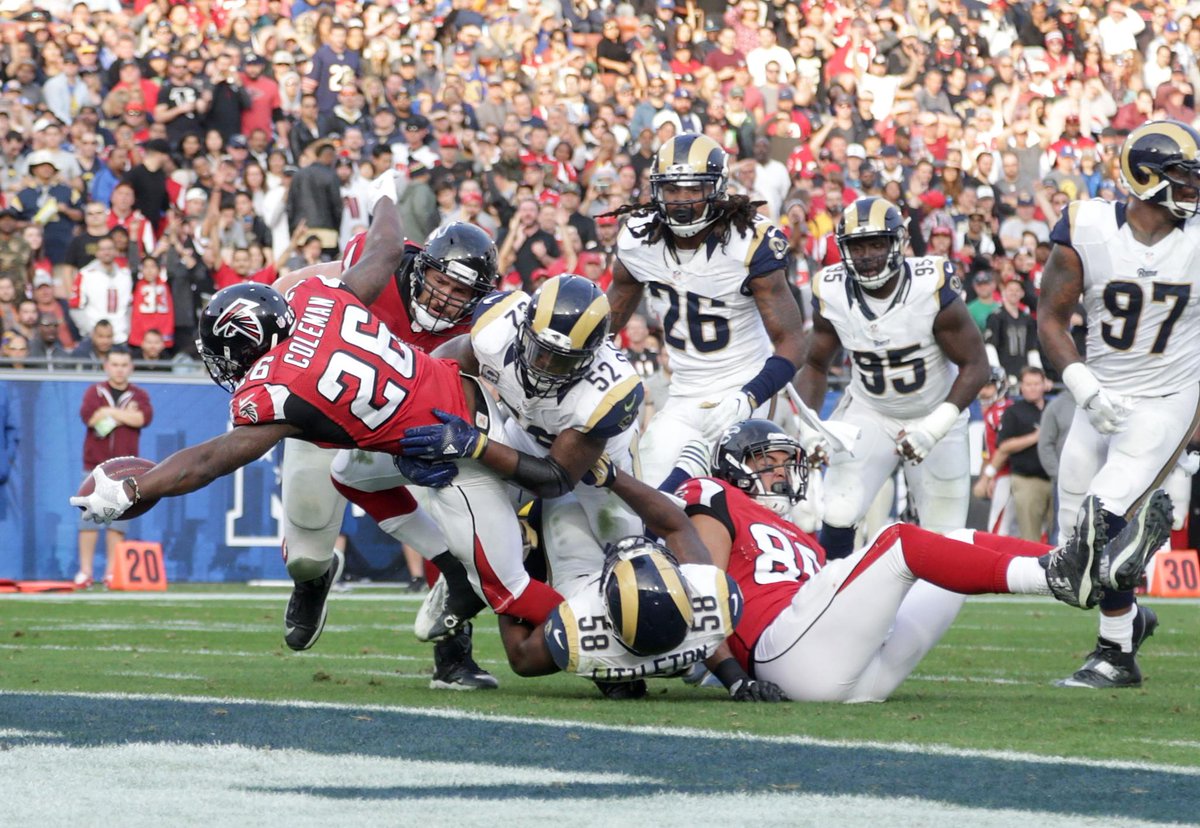 espn's tweet photo. The Falcons scored six touchdowns in Los Angeles on Sunday.

The Rams have scored five TDs in L.A. all season. https://t.co/lAokf9RFRm