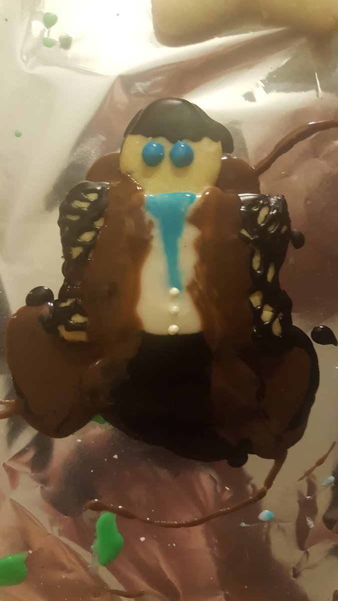 Nathan_Sabah's tweet photo. @mishacollins we made you into a delicious sugar cookie. But we have to talk about you leaking this black goo everywhere. Merry Christmas. https://t.co/y7YSnWXOY2