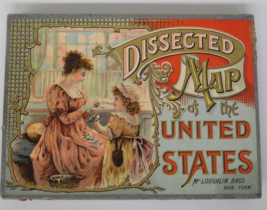 mapmanTENN's tweet image. Dissected Map of the United States. Copyrighted by McLoughlin Bro’s 1887. Complete, near mint condition. #mappuzzle antiquemapsandglobes.com/books_one_book…