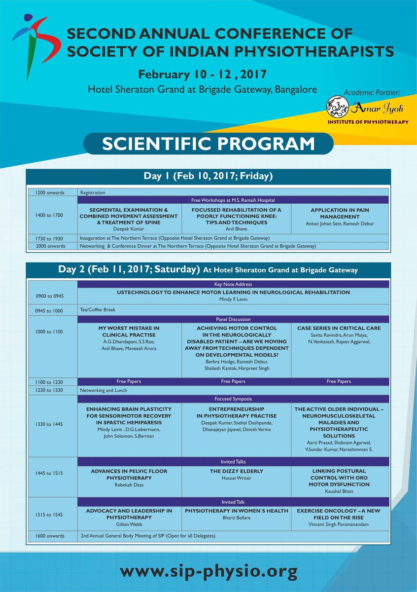 SIP_Physio's tweet photo. Join us for a professionally enriching & stimulating Scientific Program. #IndianPhysio #physiotherapy @WCPT1951 @APTAtweets @apaphysio https://t.co/ovSnz2jqx4