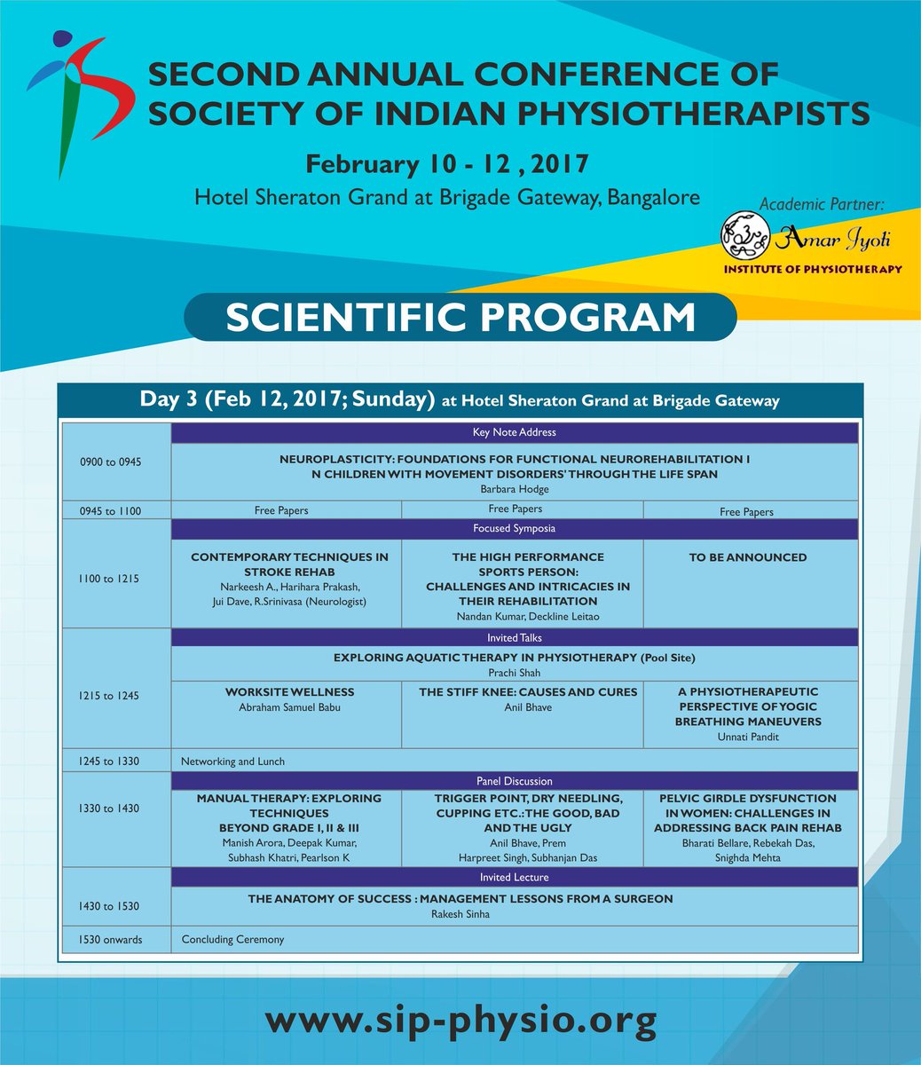 SIP_Physio's tweet photo. Join us for a professionally enriching & stimulating Scientific Program. #IndianPhysio #physiotherapy @WCPT1951 @APTAtweets @apaphysio https://t.co/ovSnz2jqx4