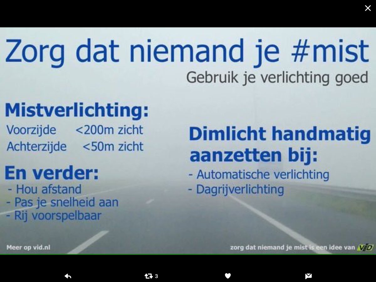 OVD_Harold's tweet image. Houd rekening met #mist! Zet uw verlichting handmatig aan. Bij #mist en daglicht gaat #automatische verlichting NIET aan.