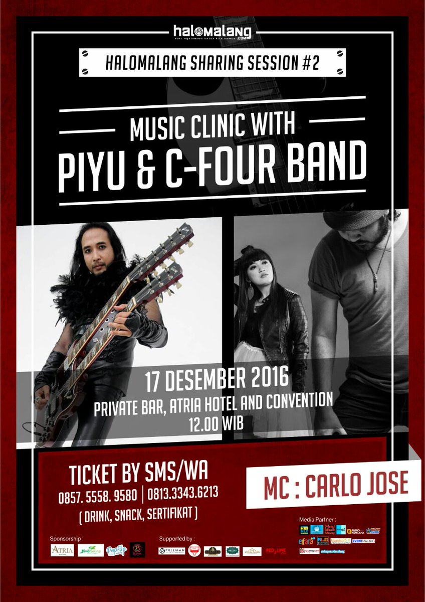 infomalang's tweet photo. Music Clinic by Piyu & C-Four|17 Des, 12.00|Private Bar Atria Hotel, Tiket 085755589580|info: @HaloMalangCom #HSS2 https://t.co/TCnOQtFH8E