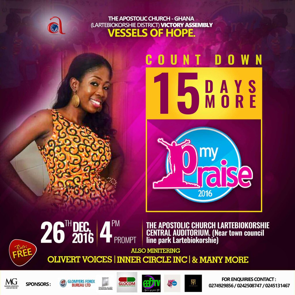 MyPraiseGh's tweet photo. #MyPraise2016
#26.12.2016
#4pm
#selinaboateng
#psisaiahofosukwakyejnr https://t.co/yeNRYQWy5L