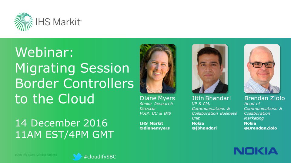 nokianetworks's tweet photo. Migrating your SBC to the cloud? Join our webinar with @IHS @dianemyers to learn about the challenges: https://t.co/IqdLJ8VDo7 #cloudifySBC https://t.co/LNW4BKhaNz
