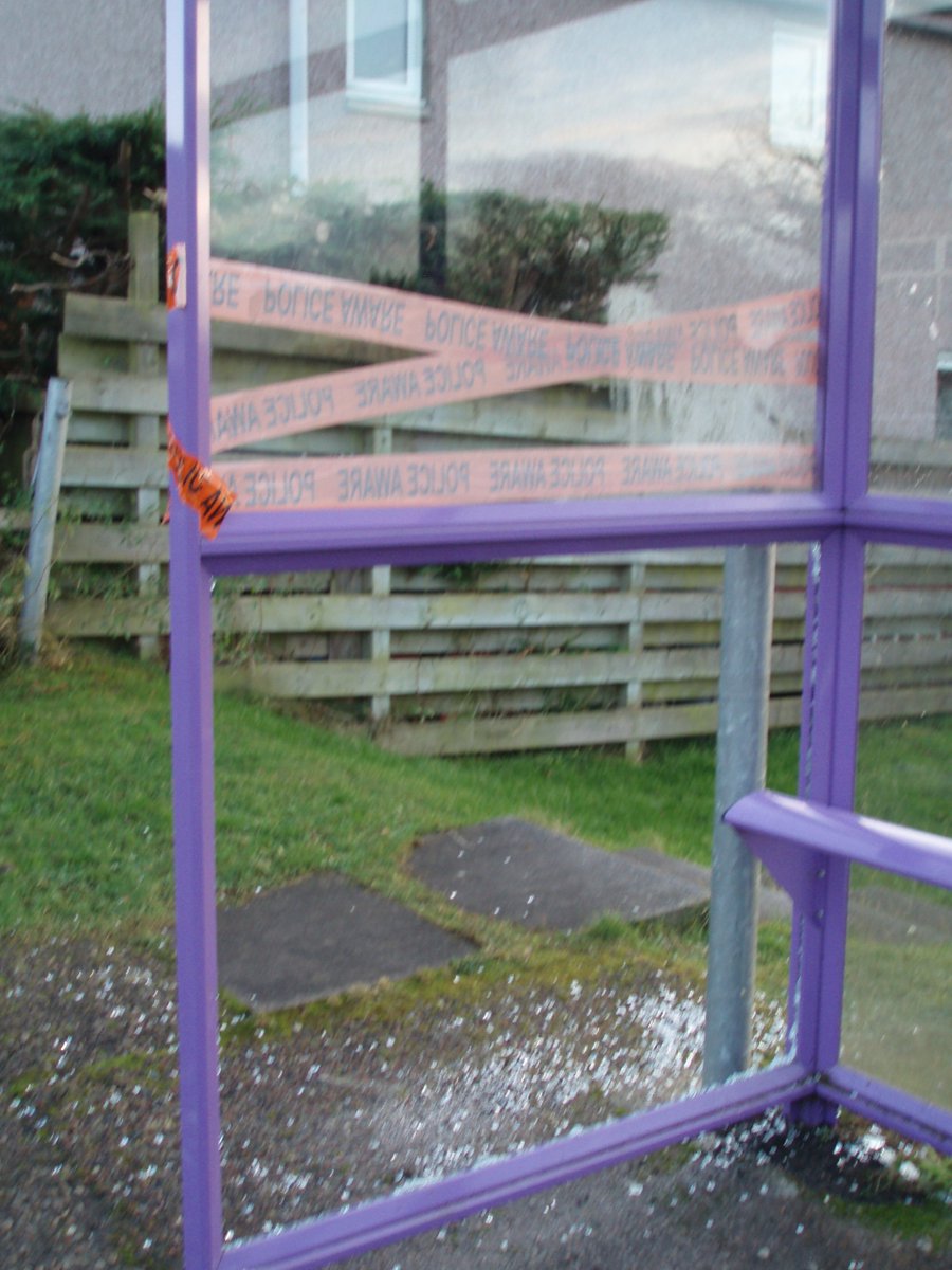 cononbridgecc's tweet photo. If you have any info about who caused the mindless vandalism to the bus shelter in the High Street, please contact Police Scotland on 101. https://t.co/zpK4wtlv6q