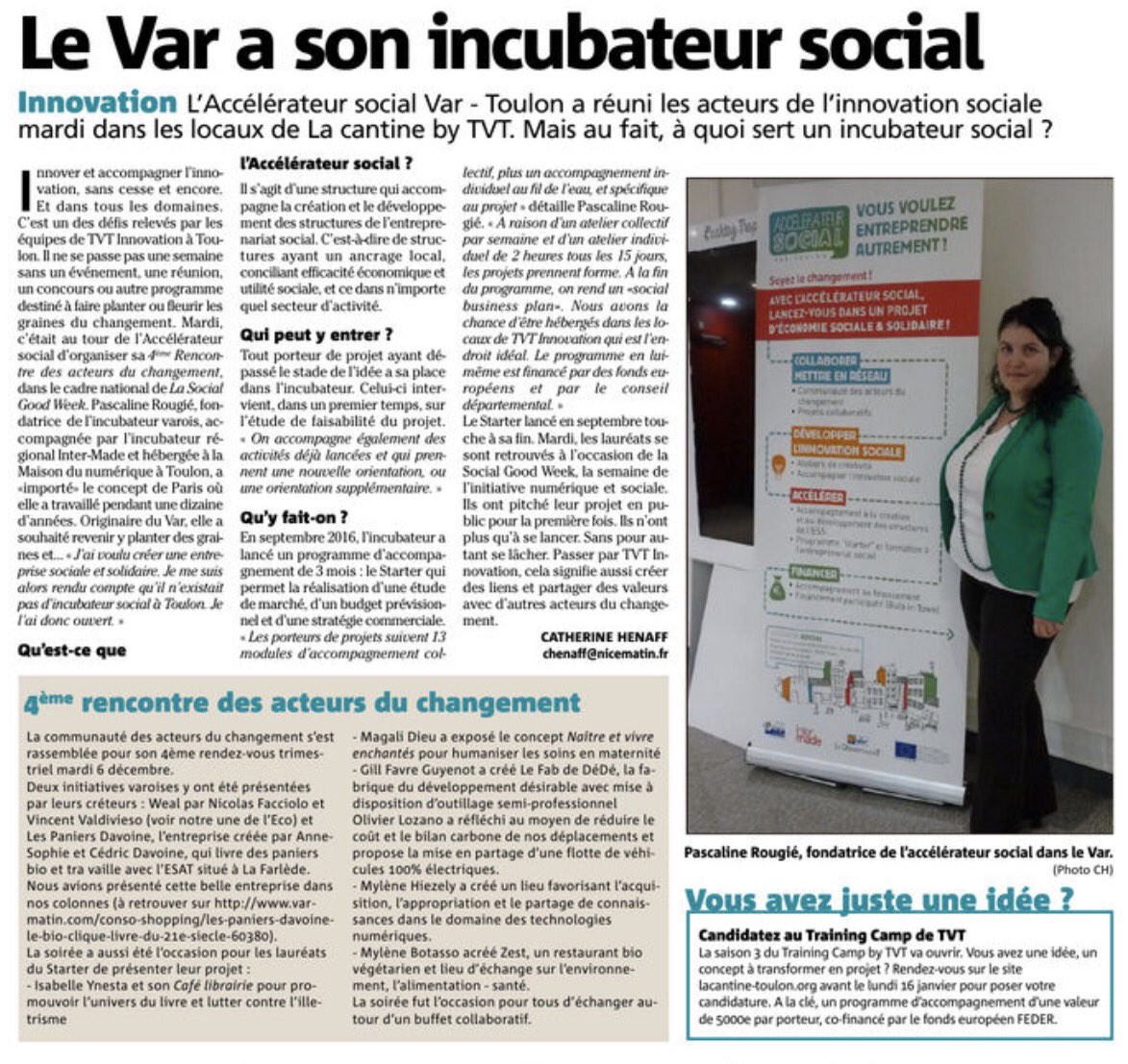 Ben_Pelletier's tweet image. Bravo à l'@Accesocialtln et à sa fondatrice @LilineRougie, à l'honneur dans le @Var_Matin du jour ! #FrenchTechToulon