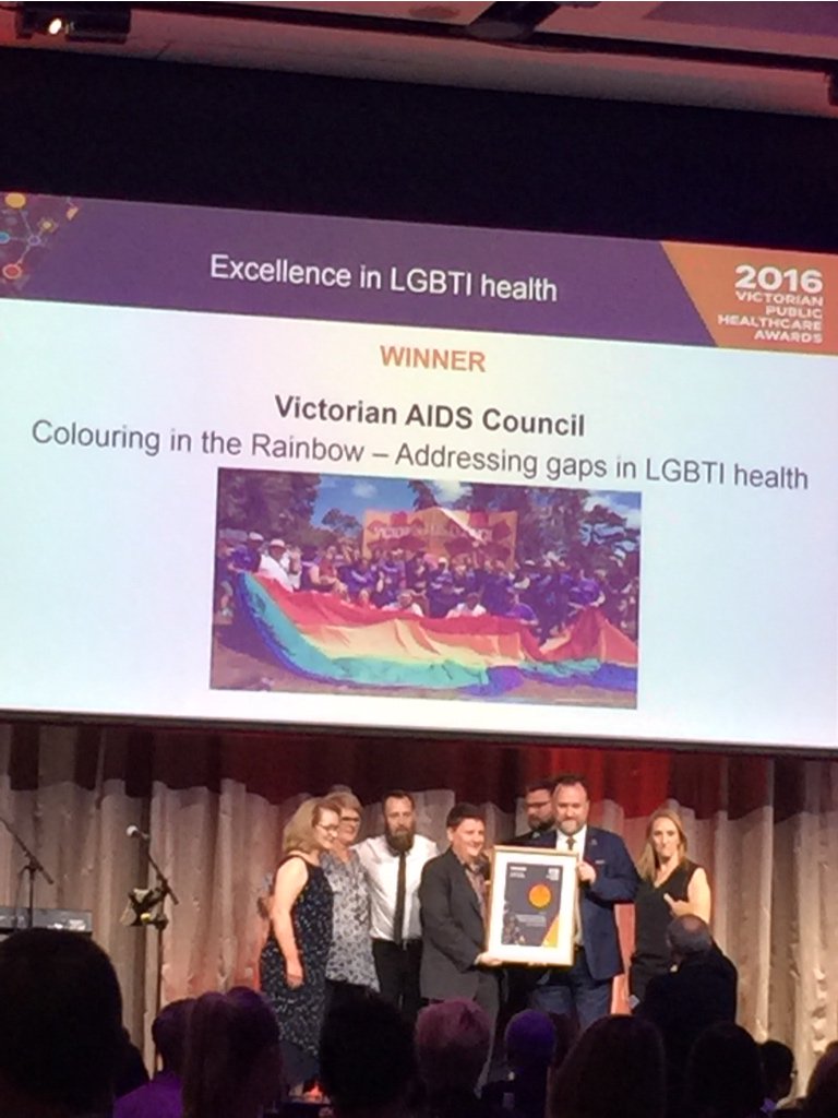 tom_symondson's tweet photo. Well done @VACorg 4 winning 1st ever award 4 excellence in LGBTI health @rowena_allen #vphawards @JillHennessyMP https://t.co/0DcsMHCCKJ