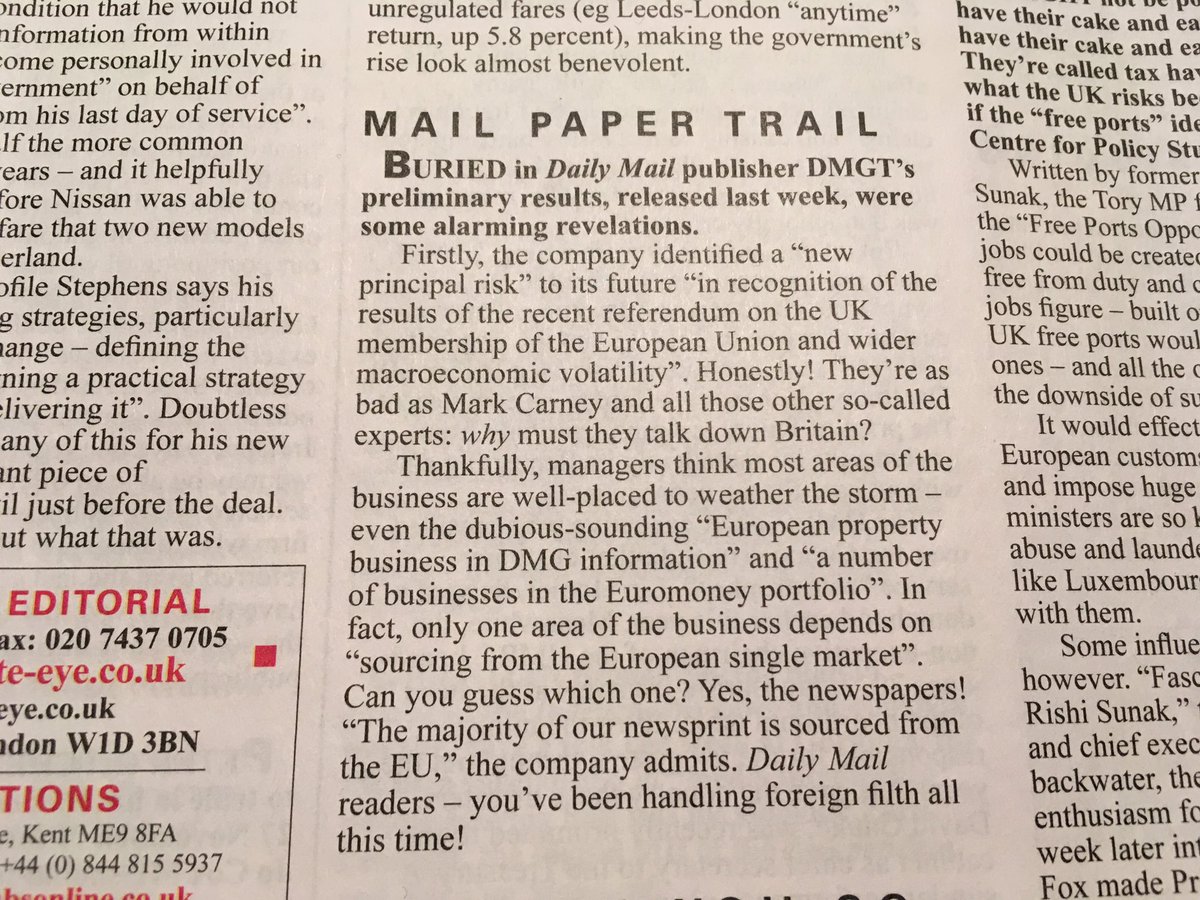 rachel_hump's tweet image. You couldn't make it up: Daily Mail's publisher raises concerns about Brexit as "the majority of our newsprint is sourced from the EU"