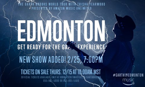 garthbrooks's tweet photo. ANNOUNCEMENT: Due to popular demand GARTH is adding a 6th #GARTHinEDMONTON show, Feb 25 at 7pm! On Sale Dec 15 at 10am MST
-Team Garth https://t.co/HoSOg1Jo5t