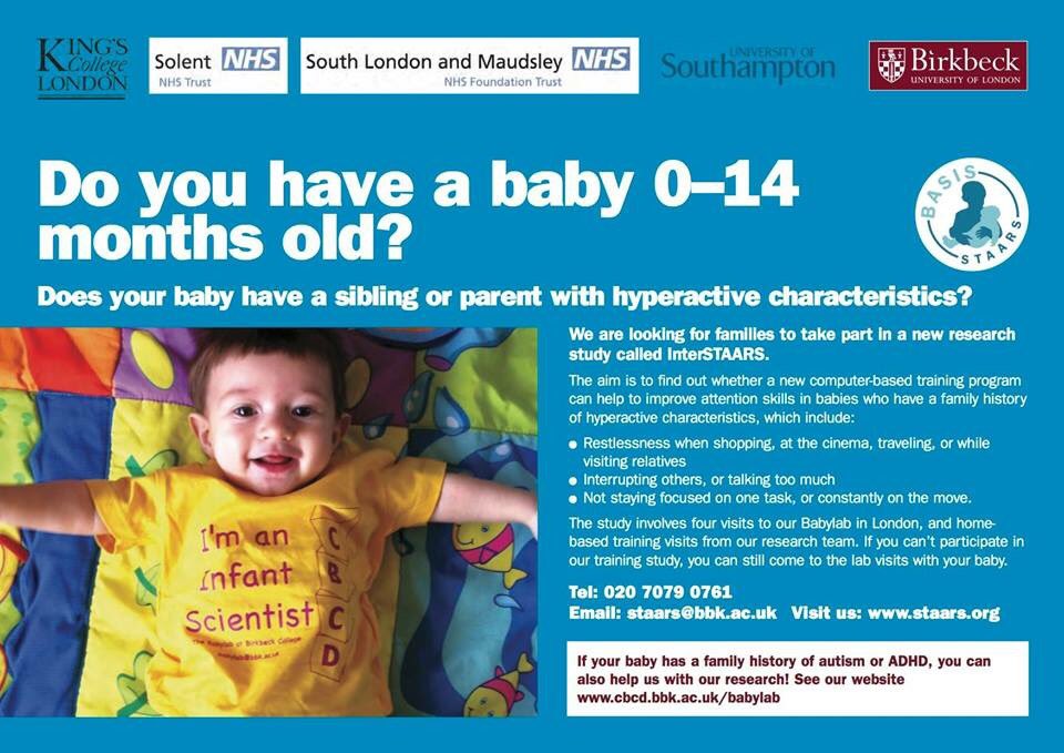 Do you have a baby under 14 months old? Do relatives have ADHD? NHS  study by <a href="/BirkbeckBabylab/">Birkbeck BabyLab & ToddlerLab</a> - Parents awarded £80 vouchers