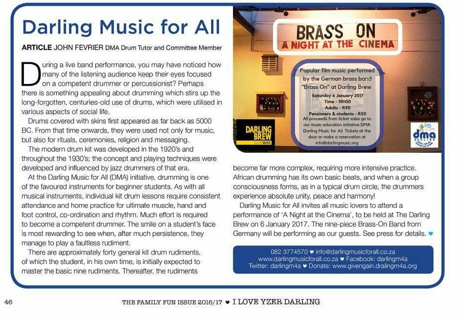 Will we see you at the Brass On concert at <a href="/DarlingBrew/">Darling Brew</a> 6 January? Read more about it in the latest I Love Yzer Darling Magazine 😊