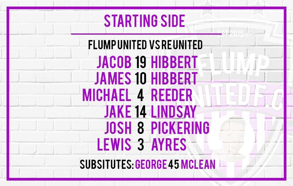 FlumpUnitedFC's tweet photo. Starting line up for tonight's fixture vs. Re United | 7:20 KO | Pitch 3 https://t.co/2f9SPFm706