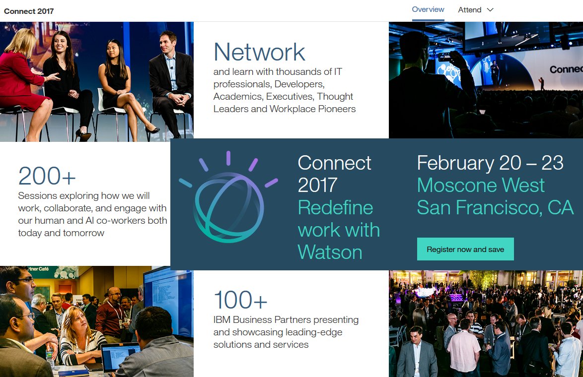 Visible_Banking's tweet photo. REGISTER 🔜
IBM's #Connect2017: redefine the future of work w/@IBMWatson 
https://t.co/mz6Su3cJGt
200+ sessions on #cognitive #collaboration https://t.co/HBgPucqBXn