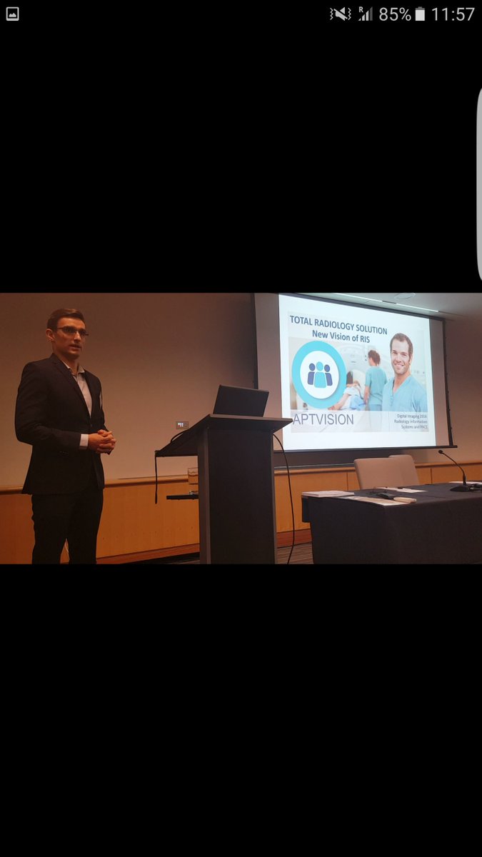 aptvision's tweet photo. For the first time in the UK, Vision #RIS presenting their solution to paperless and effective workflow at #PACS2016. Come to see our demo! https://t.co/iY7OMSvHO0