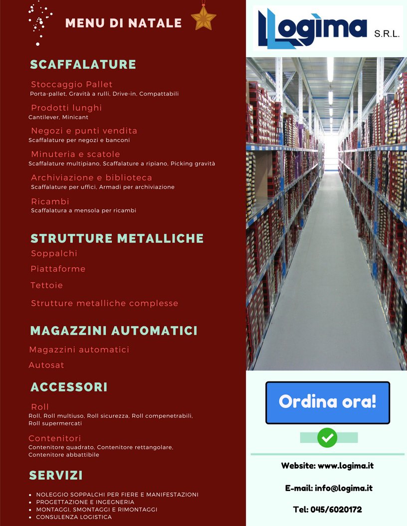 LogimaSrl's tweet photo. Il nostro menu di Natale..scegli il tuo prodotto! https://t.co/VlvRzWFGzB
#natale #menunatale #magazzino #logistica #stoccaggio https://t.co/z3SHKRWI9p