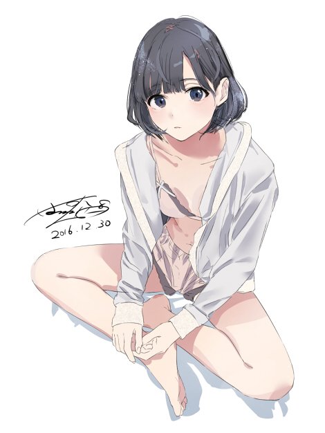 ぽんかん 背伸びした女の子の座っているところを描きました タペストリーのラフです