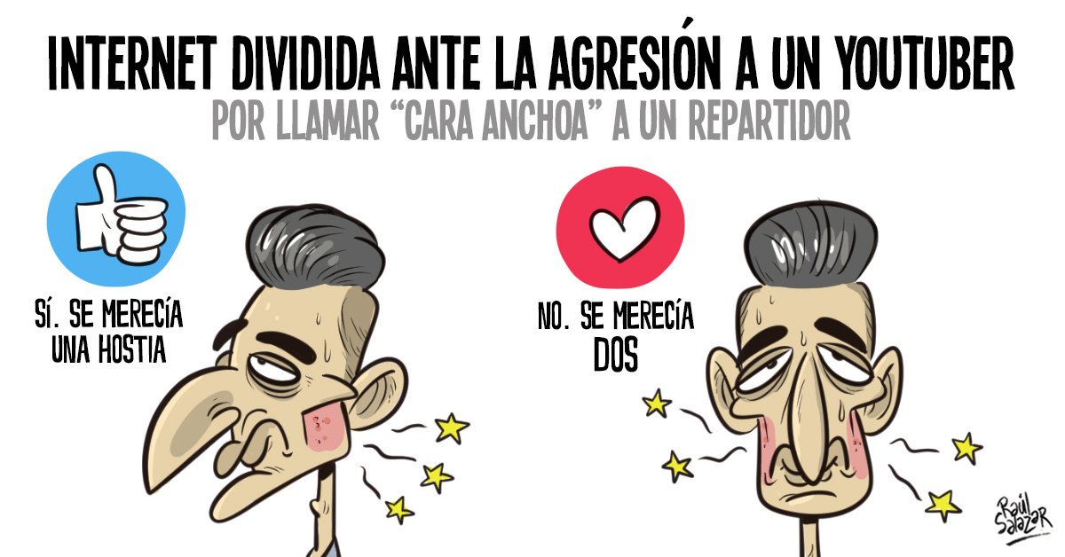 La agresión a un youtuber divide la opinión en Internet. ¡Viñetas #caraanchoas del gran <a href="/respetocanas/">Raúl Salazar & El Profesor Migraña</a>!
eljueves.es/vineta-del-dia…
