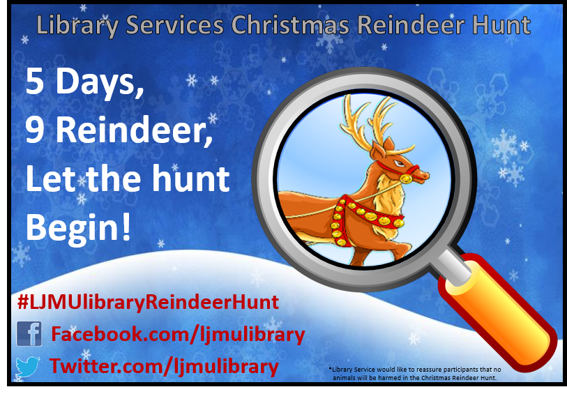 LJMUlibrary's tweet photo. #ljmulibraryreindeerhunt #ljmulibrary #win The Library Christmas Reindeer Hunt has begun take part this week at Aldham, Avril &amp; Marsh https://t.co/k1iKc8nLkw
