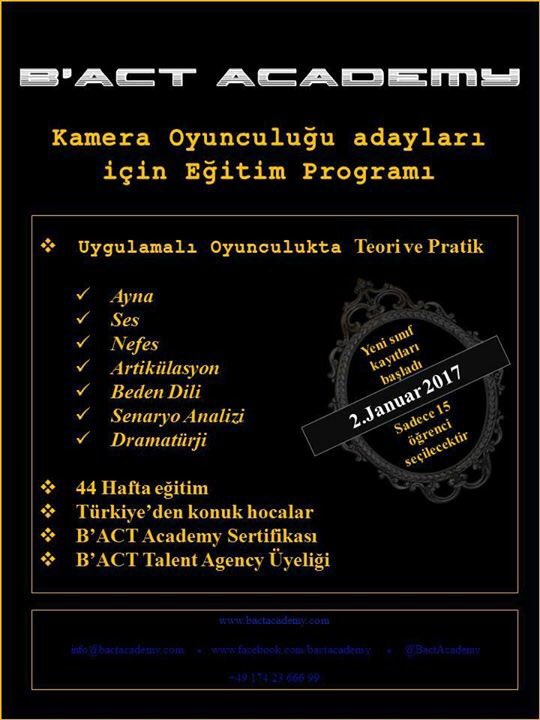 MELISA SÖZEN ile ayni filmde mi oynamak istiyorsun? Çok çalişmak gerek. EĞITIM ŞART... 
bactacademy.com