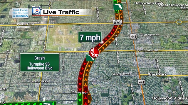 Crash on Turnpike SB after Hollywood Blvd #traffic https://t.co/IZh6Hzw0uG