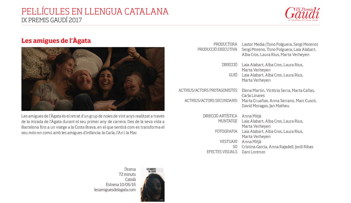🎉 Estem molt contentes de ser candidates a millor pel·lícula de parla catalana als premis Gaudí 🎉 #PremisGaudí2017