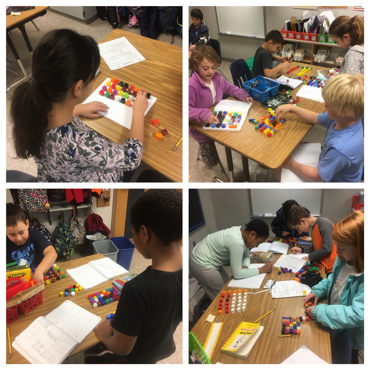 Students creating arrays in math by  using counters to find the product to their multiplication  number sentences <a href="/StratfordLndgES/">Stratford Landing ES</a>