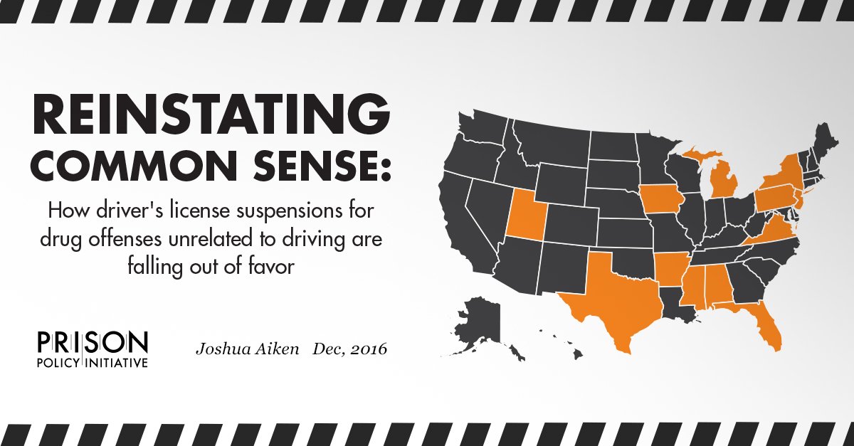 Our newest report: 12 states and D.C. still suspend driver's licenses for drug offenses unrelated to driving prisonpolicy.org/driving/nation…