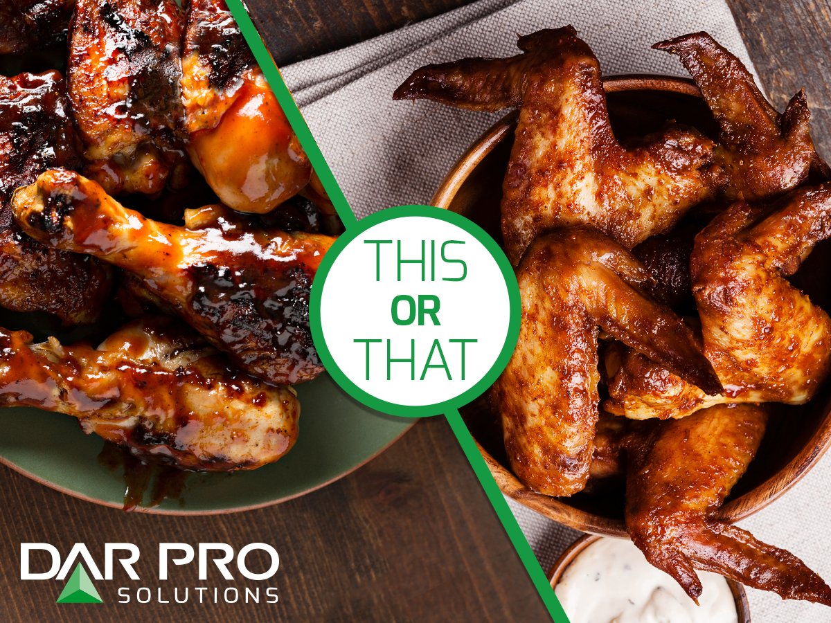 DARPROSolutions's tweet photo. Don't let this question ruffle your feathers: chicken wing or drumstick? https://t.co/egEihtHubG