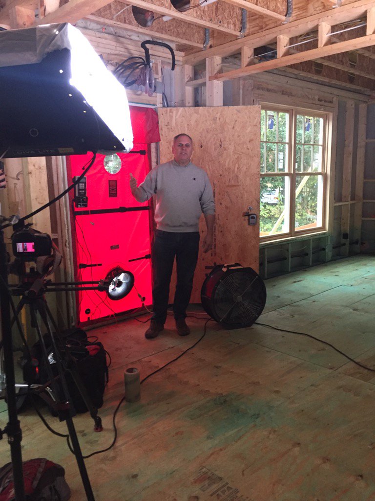 kristinmichael's tweet photo. Just got unique oppty to see blower door test with @GreenCurmudgeon on home using ZIP System R-Sheathing. 1.5 ACH! https://t.co/u0Tigr6y3m