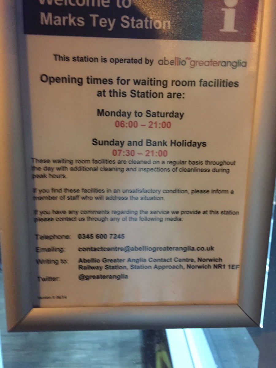 will_themug's tweet photo. @greateranglia why all the facilities at marks tey station locked up? can't get in waiting room despite what this sign says: (also no staff) https://t.co/pa9MoAOfcy